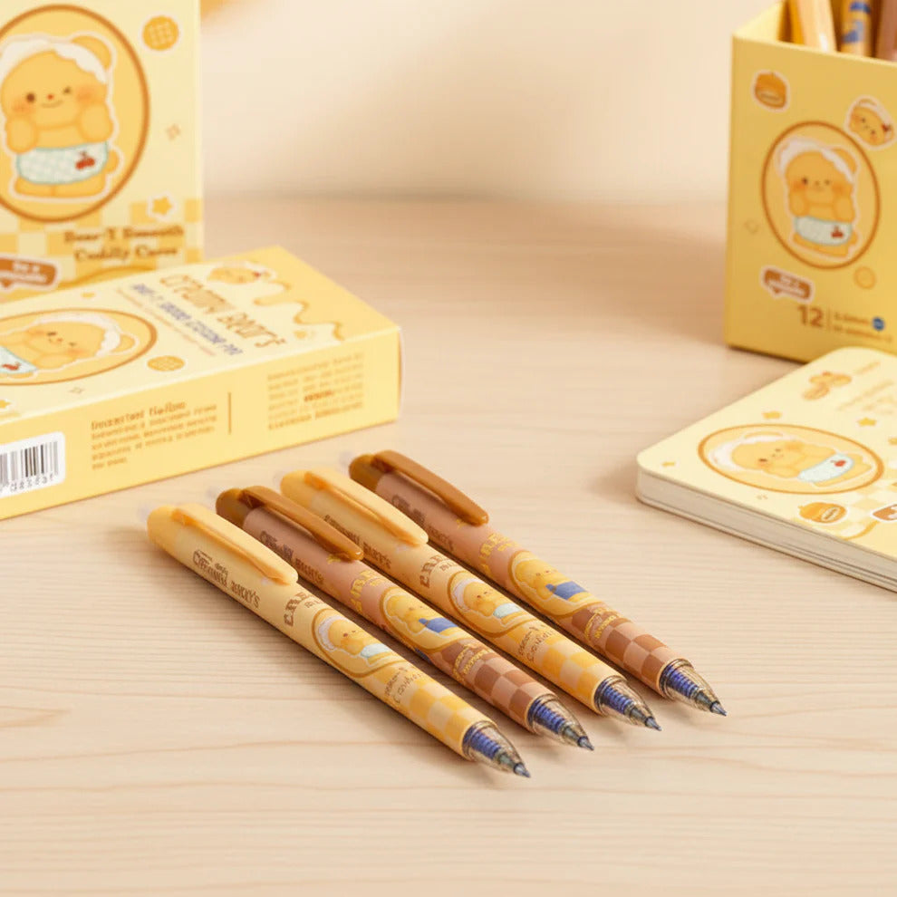 Cute Creamy Bear Erasable Pen Set – Smooth 0.5mm Kawaii Gel Pens