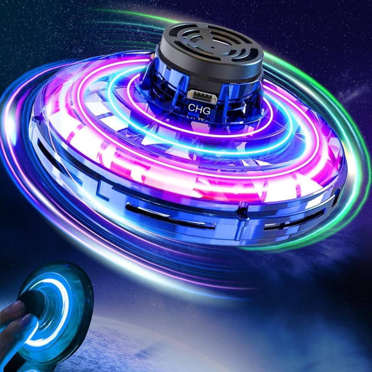 Rechargeable Flying Spinner UFO Toy with RGB LED Lights, Hand Controlled Boomerang Drone for Kids (Multicolor)