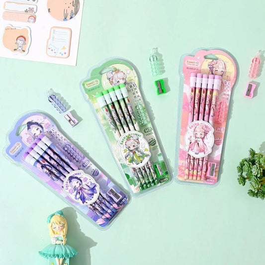 Lotus Flower HB Pencil Set for Kids – 10 Pcs Cute Writing Pencils with Eraser Cap & Sharpener