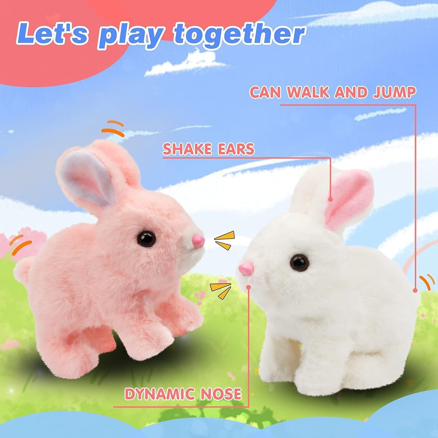 Walking Talking Rabbit Toy for Kids, Plush Bunny with Hopping, Jumping, Wiggling Ears & Sound