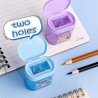 Cute Rabubu Pencil Sharpener for Kids – Double Hole Sharpener with Shavings Container