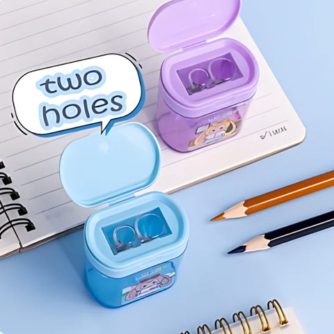 Cute Rabubu Pencil Sharpener for Kids – Double Hole Sharpener with Shavings Container
