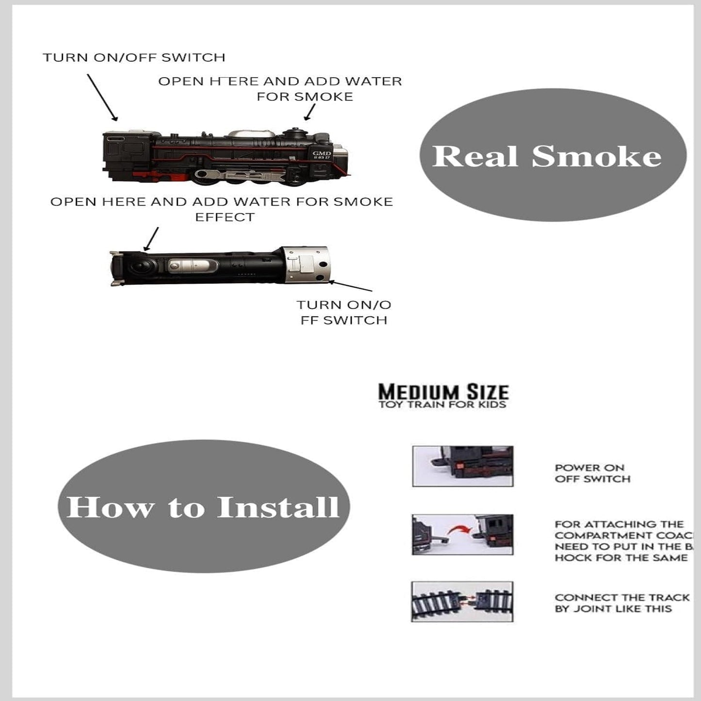 Rail Gadi Train Toy for kids with Smoke and Music