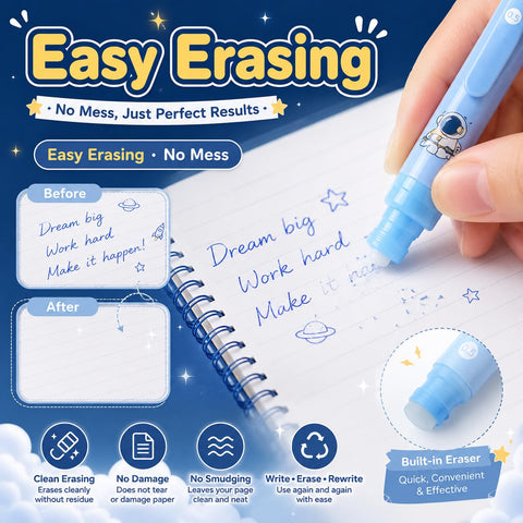 Space Theme Erasable Pen Set for Kids School Stationery and Writing