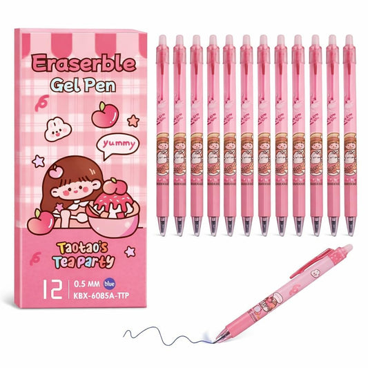 Cute Erasable Gel Pens Set – 0.5mm Blue Ink Kawaii Cartoon Pens for School & Journaling