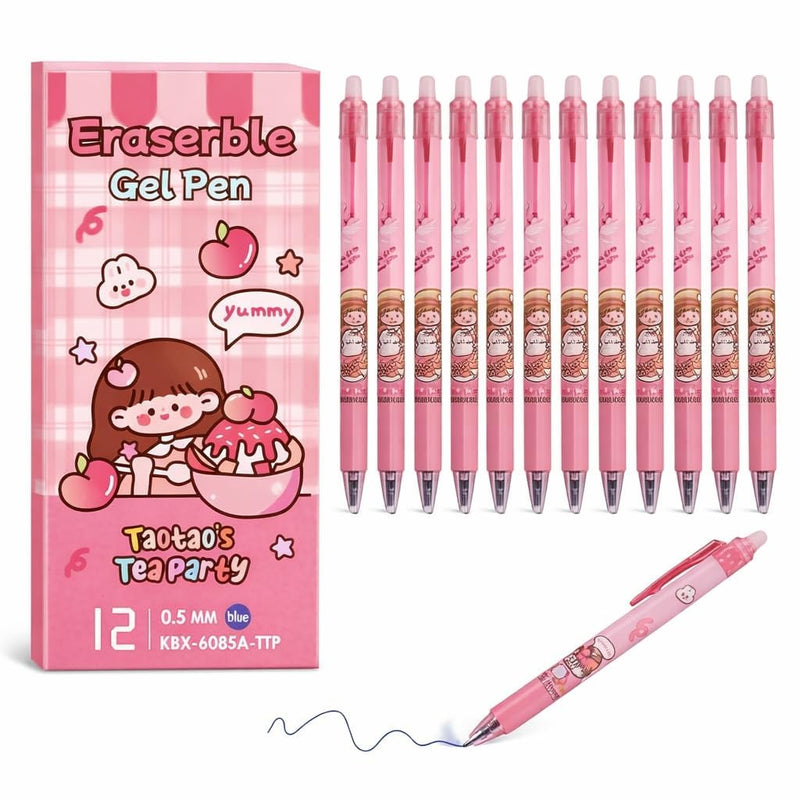 Cute Erasable Gel Pens Set – 0.5mm Blue Ink Kawaii Cartoon Pens for School & Journaling