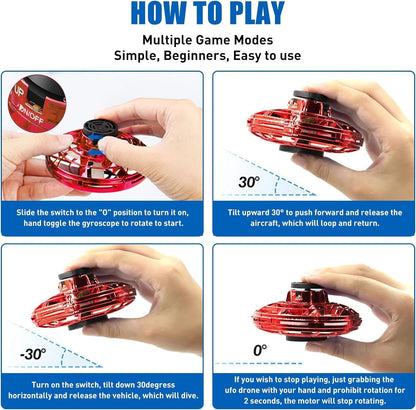 Rechargeable Flying Spinner UFO Toy with RGB LED Lights, Hand Controlled Boomerang Drone for Kids (Multicolor)